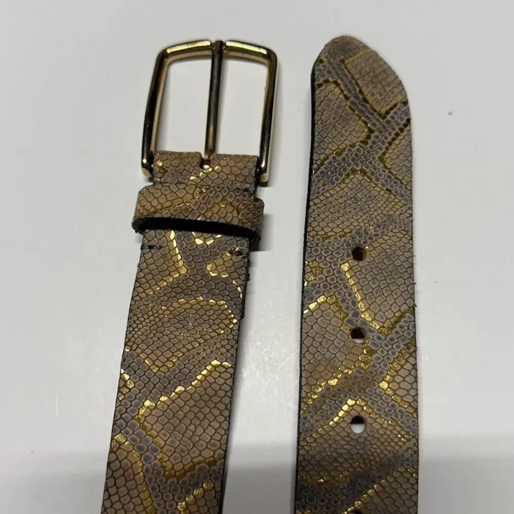 Vanzetti Reptile Patterned Leather Belt Gold Buckle